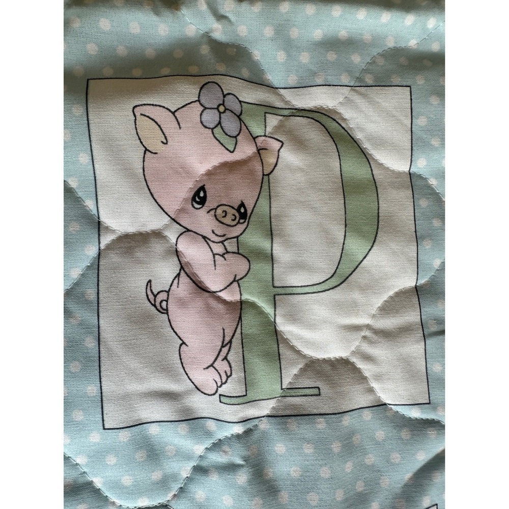 Precious Moments Alphabet Animal Quilted Baby Blanket Blue Satin Trim Reversible - Picture 4 of 7